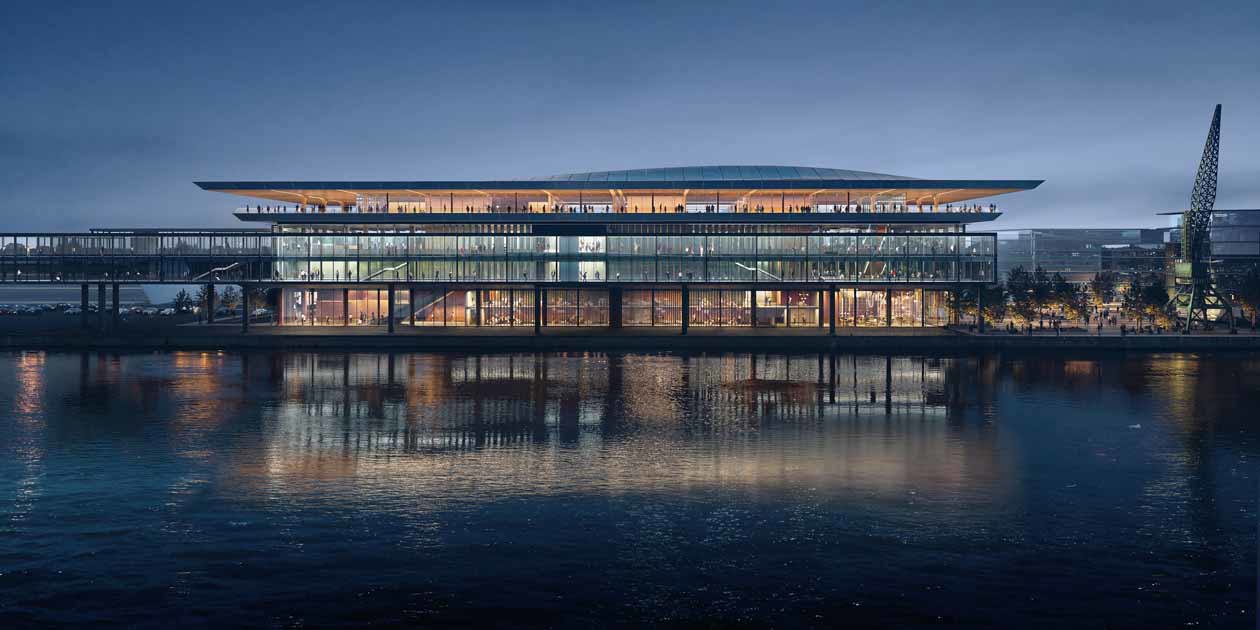 ZHA, Ropax Ferry Terminal, River Facade, Render by Negativ