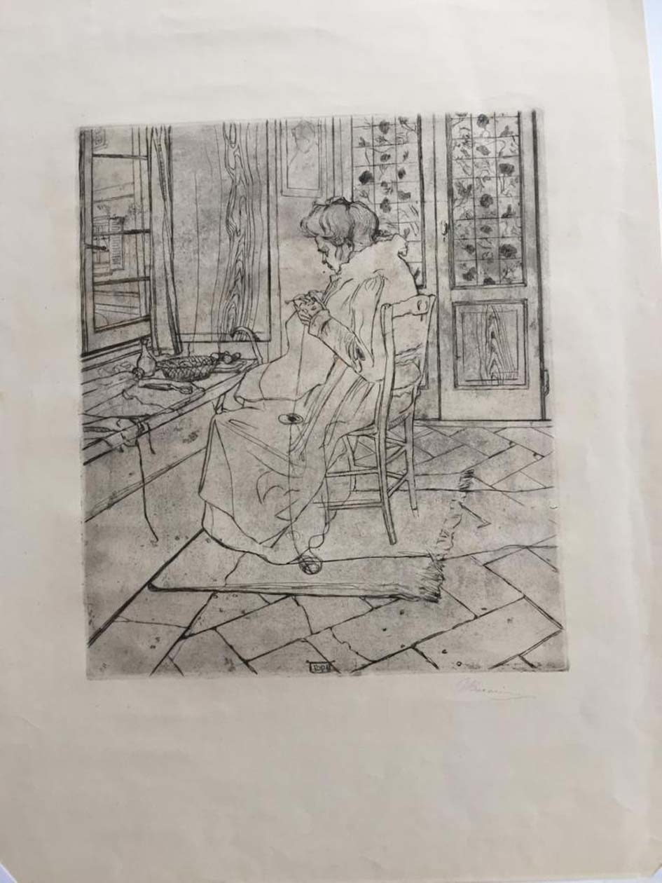 Umberto Boccioni, La madre che lavora all’uncinetto, 1907, acquaforte e puntasecca, 372 X 310 mm, solo esemplari di prova, Bellini n. 14 Copyright © Ufficio Stampa Mostra