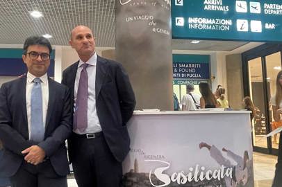 An information desk on Basilicata at Bari airport