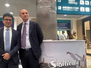 An information desk on Basilicata at Bari airport