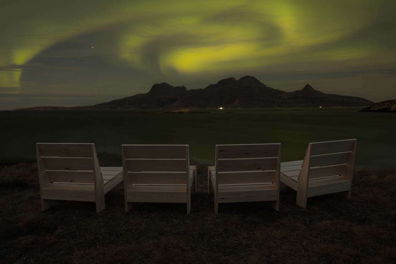 Aurora Boreale a Bodø, spiaggia di Ausvika del designer Sander Kommedahl Copyright © Nadia Nordskott / visitnorway.com