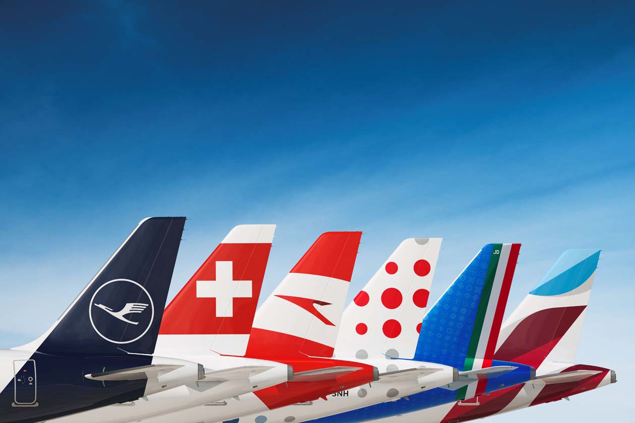 Livrea degli aeromobili delle Compagnie aeree del Gruppo Lufthansa: Lufthansa, Swiss, Austrian Airlines, Brussels Airlines, ITA Airways e Eurowings Copyright © Lufthansa Group