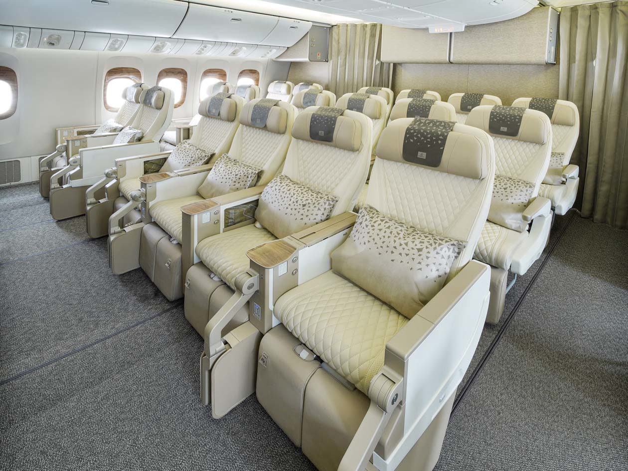 Il Boeing 777 di Emirates a quattro classi con 24 posti in Premium Economy. Copyright © Emirates Airlines / The Emirates Group