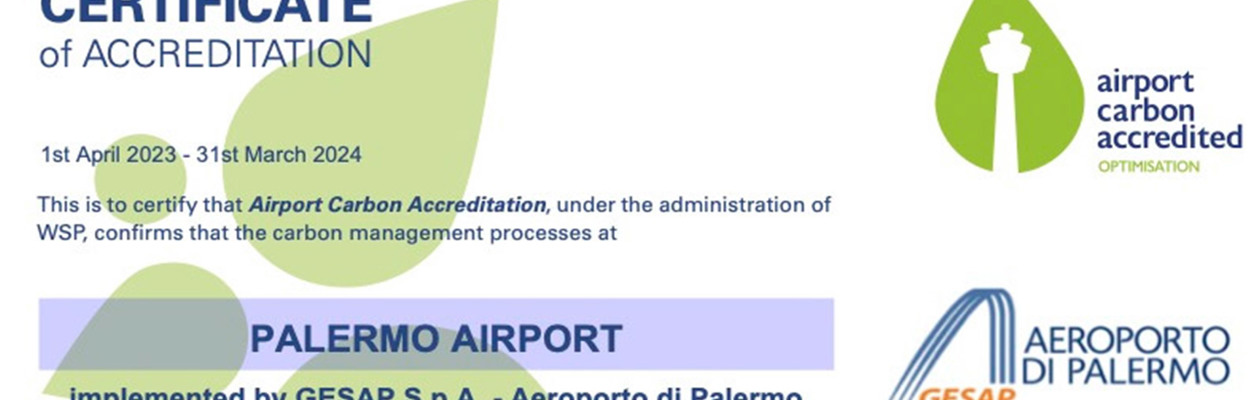 Il “Falcone Borsellino” ottiene il livello 3 dell’Airport Carbon Accreditation