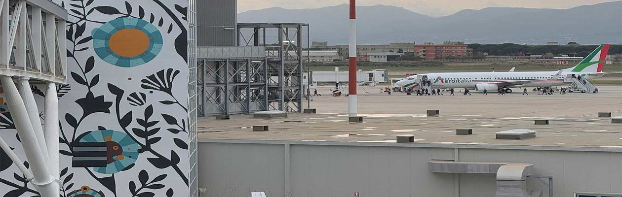 Il murale di Giorgio Casu all'Aeroporto di Cagliari