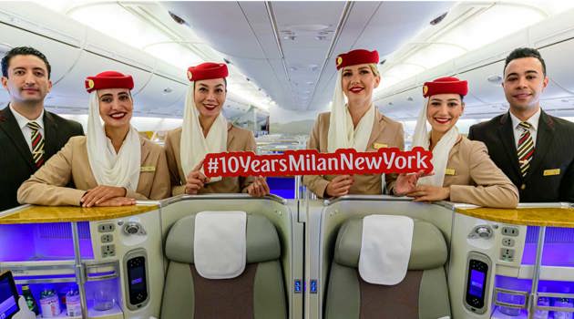 Emirates celebra 10 anni di voli tra Milano e New York